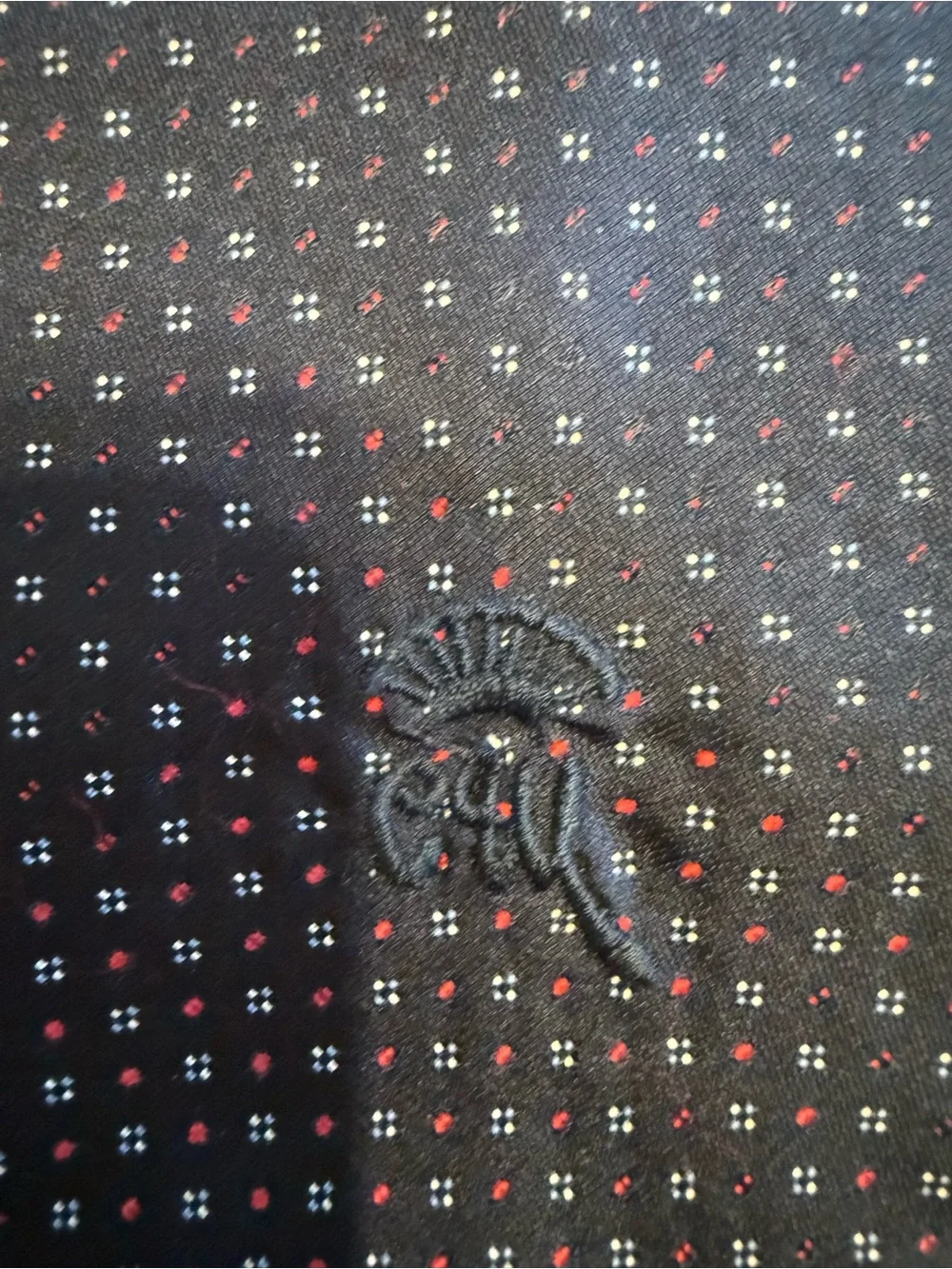 Vintage Countess Mara Navy Blue Silk Geometric Micro Dot Necktie Crown Logo